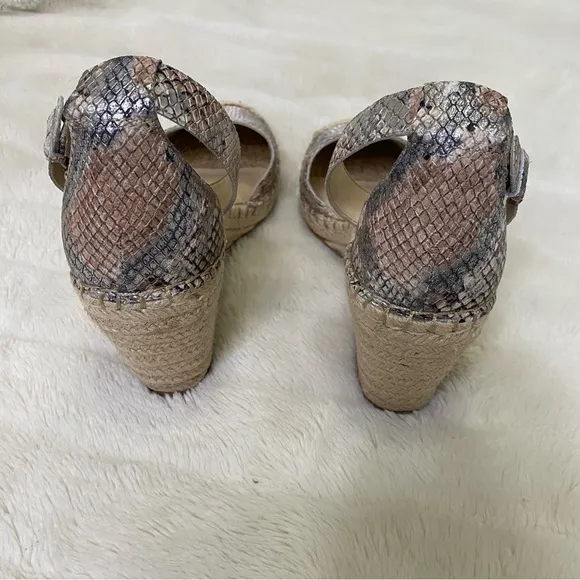 Nwob Vince Camuto Python Animal Print Leather Wedge Espadrilles Size 8.5