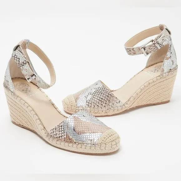 Nwob Vince Camuto Python Animal Print Leather Wedge Espadrilles Size 8.5
