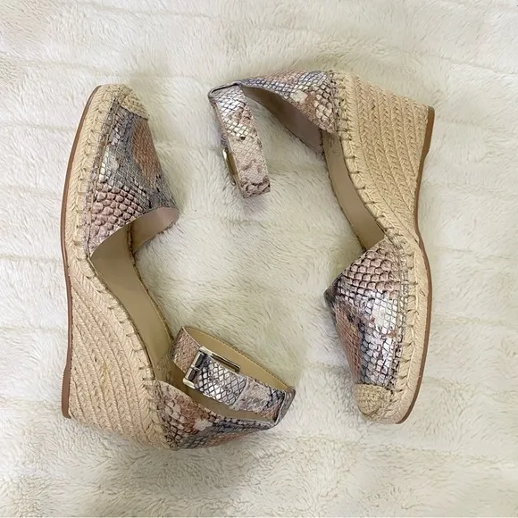 Nwob Vince Camuto Python Animal Print Leather Wedge Espadrilles Size 8.5