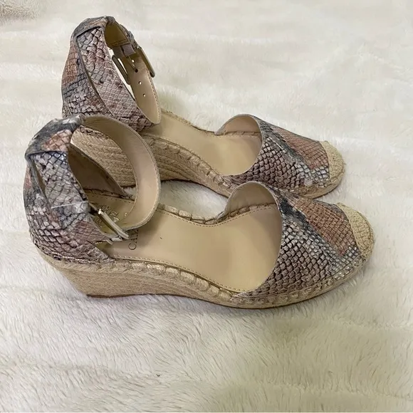 Nwob Vince Camuto Python Animal Print Leather Wedge Espadrilles Size 8.5