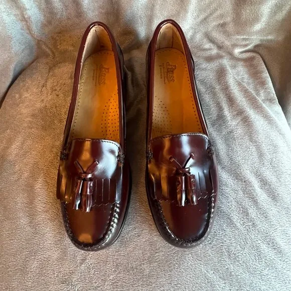 NWOT Bass Jackie Kiltie Tassel Loafers Wine Leather, Size 9