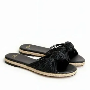 NWOT J Crew Black Strappy Knot Leather Espadrilles Slip-On Slides Sandals 7.5