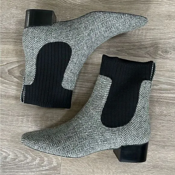 NWOT J.Crew Ribbed-Shaft Herringbone Chelsea Boots, Size 7.5