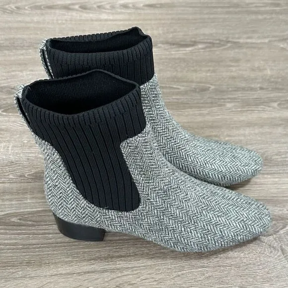 NWOT J.Crew Ribbed-Shaft Herringbone Chelsea Boots, Size 7.5