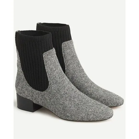 NWOT J.Crew Ribbed-Shaft Herringbone Chelsea Boots, Size 7.5