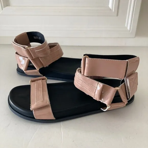 NWOT Silent D Anthropologie Hanta Ankle Strap Nude Velcro Sandals
