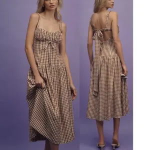 NWT $319 FOR LOVE AND LEMONS GINGERBREAD GINGHAM MIDI DRESS SIZE XL