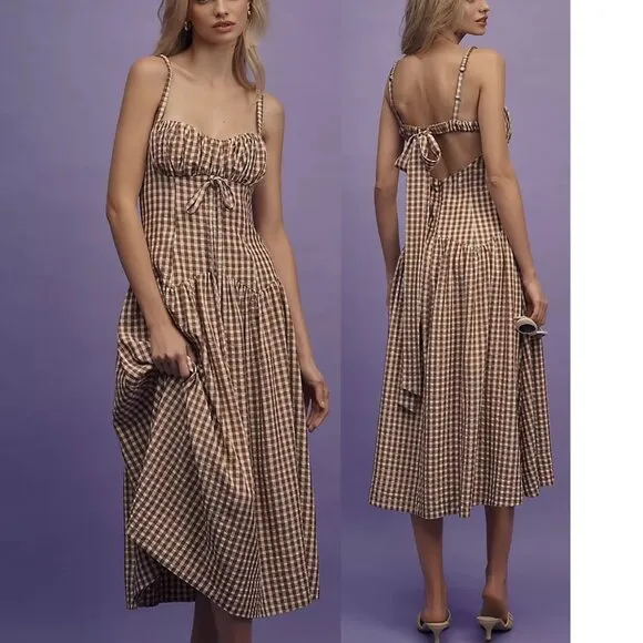 NWT $319 FOR LOVE AND LEMONS GINGERBREAD GINGHAM MIDI DRESS SIZE XL