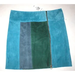 NWT $428 New Womens PJK Color Block Leather Suede Mini Skirt S Green Blue Gray