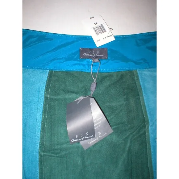 NWT $428 New Womens PJK Color Block Leather Suede Mini Skirt S Green Blue Gray