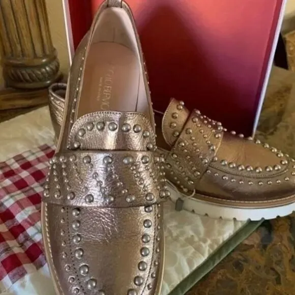 NWT ANGELO BERVICATO NEW WITH BOX LOAFERS METALLIC LEATHER MADE IN ITALY​​