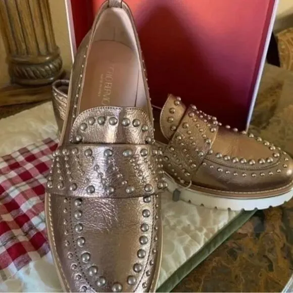 NWT ANGELO BERVICATO NEW WITH BOX LOAFERS METALLIC LEATHER MADE IN ITALY​​