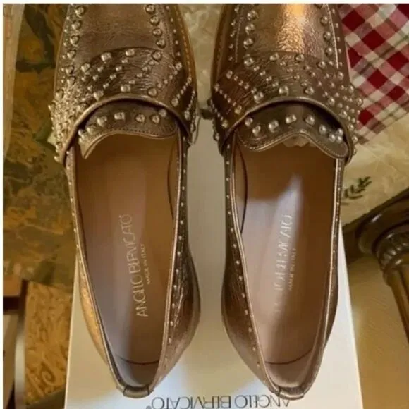 NWT ANGELO BERVICATO NEW WITH BOX LOAFERS METALLIC LEATHER MADE IN ITALY​​