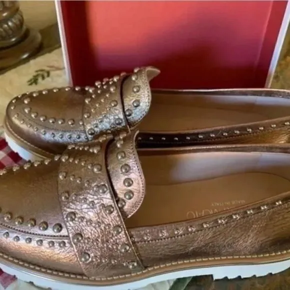 NWT ANGELO BERVICATO NEW WITH BOX LOAFERS METALLIC LEATHER MADE IN ITALY​​