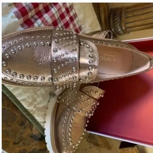NWT ANGELO BERVICATO NEW WITH BOX LOAFERS METALLIC LEATHER MADE IN ITALY​​
