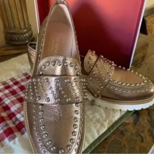 NWT ANGELO BERVICATO NEW WITH BOX LOAFERS METALLIC LEATHER MADE IN ITALY​​