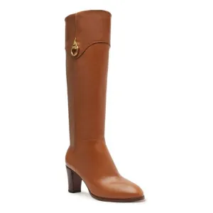 NWT AREZZO Womens Brown Gold Tone Vivian Round Toe Stacked Heel Leather Boots 8