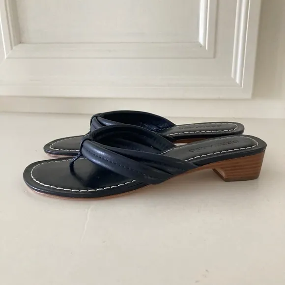 NWT Bernardo Anthropologie Miami Demi Black Leather Thong Sandals Sz 8.5