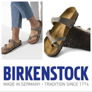 NWT Birkenstock Mayari Birko-Flor Nubuck Stone Thong Sandals