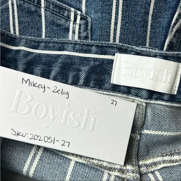 NWT BOYISH 90s Striped Denim High Rise Straight Leg Ankle Crop Raw Hem Jeans 27