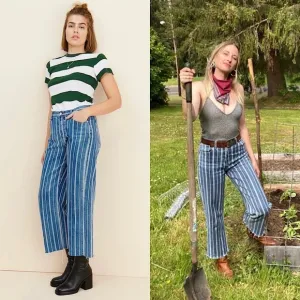 NWT BOYISH 90s Striped Denim High Rise Straight Leg Ankle Crop Raw Hem Jeans 27