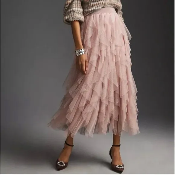 NWT Carrie Black Textured Tulle Mesh Midi Skirt - small