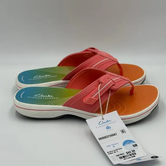 NWT Clarks Cloudsteppers Brinkley Jazz Coral Ombre Comfort Sandals Womens Size 6