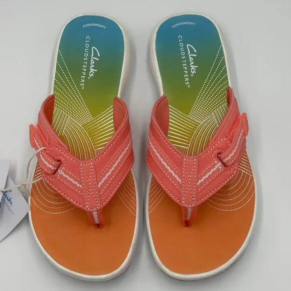 NWT Clarks Cloudsteppers Brinkley Jazz Coral Ombre Comfort Sandals Womens Size 6