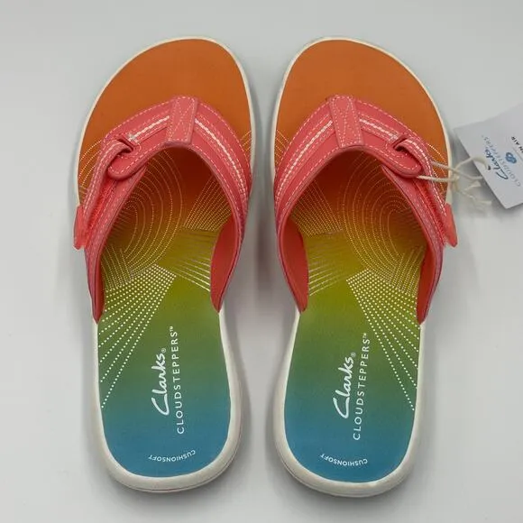 NWT Clarks Cloudsteppers Brinkley Jazz Coral Ombre Comfort Sandals Womens Size 6