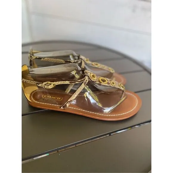 NWT Coach Sieannah Snake  Print Leather Thong sandals 11B