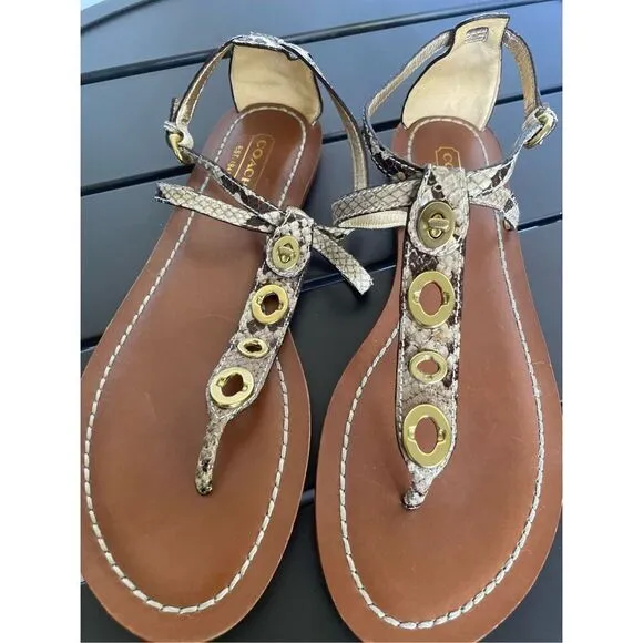 NWT Coach Sieannah Snake  Print Leather Thong sandals 11B