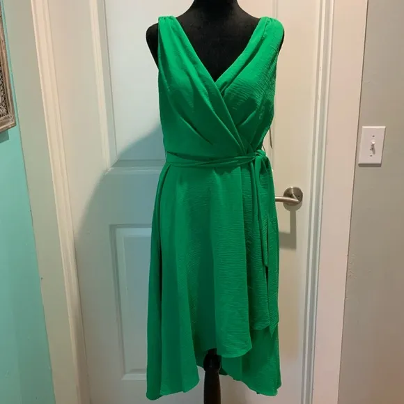 NWT DKNY green apple drapey high low dress - 4 or 8