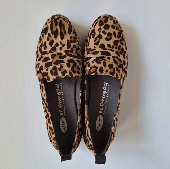 NWT Dr. Scholl's Webster loafers leopard print vegan suede comfy preppy slip on