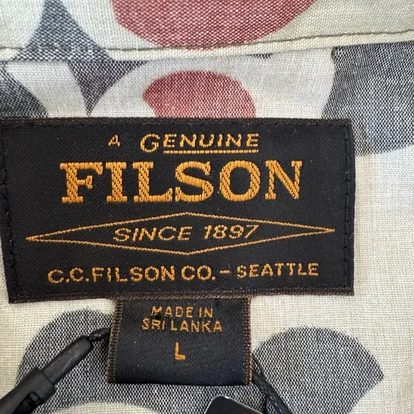 NWT FILSON  Twin Lakes Sport Shirt L Camo Shrub Beige Gray Pale SS