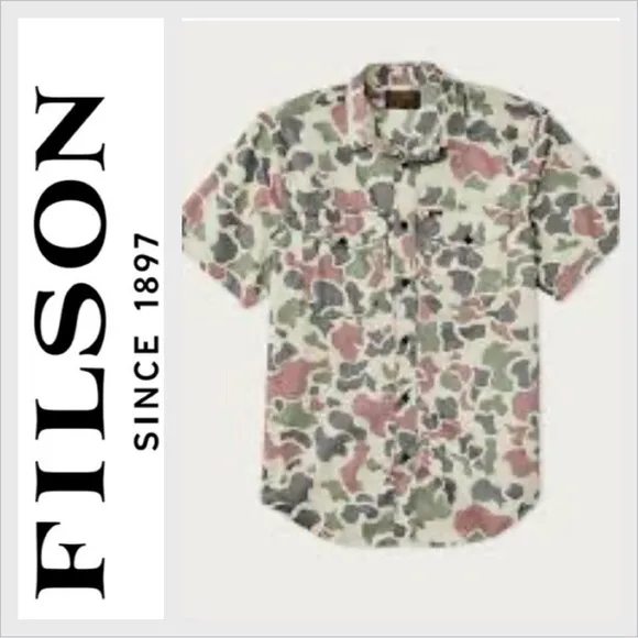 NWT FILSON  Twin Lakes Sport Shirt L Camo Shrub Beige Gray Pale SS