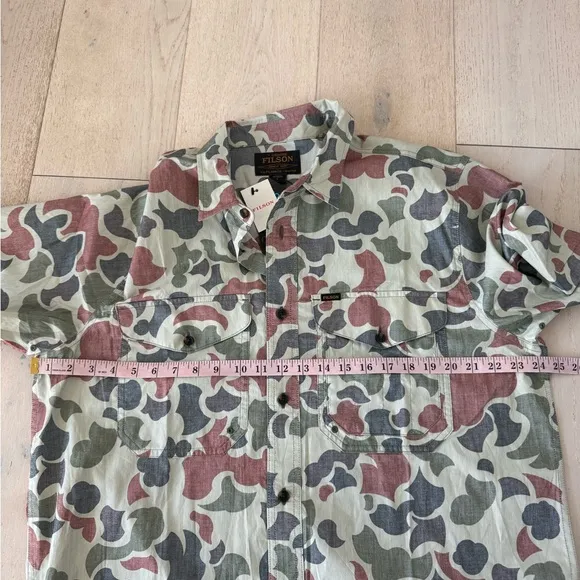 NWT FILSON  Twin Lakes Sport Shirt L Camo Shrub Beige Gray Pale SS