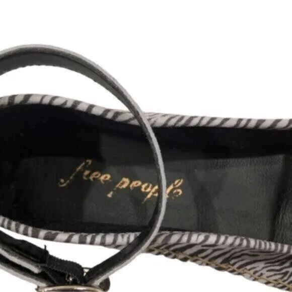 NWT Free People Black &amp; Grey Zebra Print Bohemian Espadrilles EU38/US8