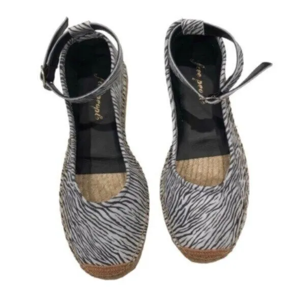 NWT Free People Black &amp; Grey Zebra Print Bohemian Espadrilles EU38/US8