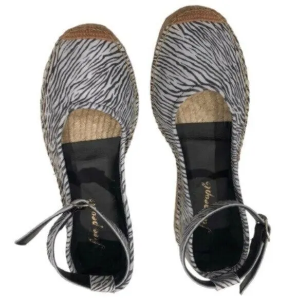 NWT Free People Black &amp; Grey Zebra Print Bohemian Espadrilles EU38/US8