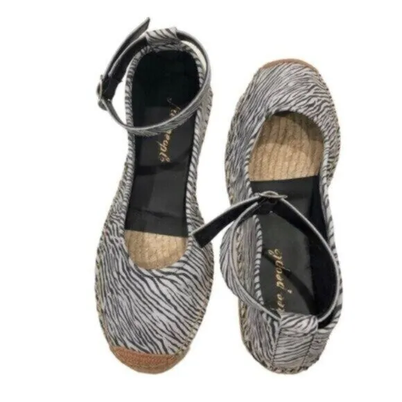 NWT Free People Black &amp; Grey Zebra Print Bohemian Espadrilles EU38/US8