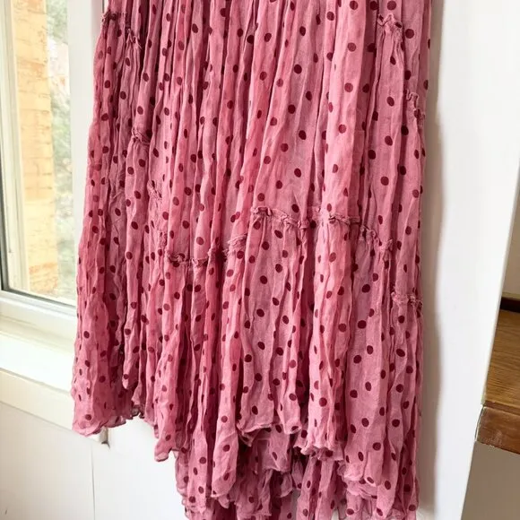 NWT Free People FP One Ember Printed Midi Skirt Flowy Pink Polka Dot