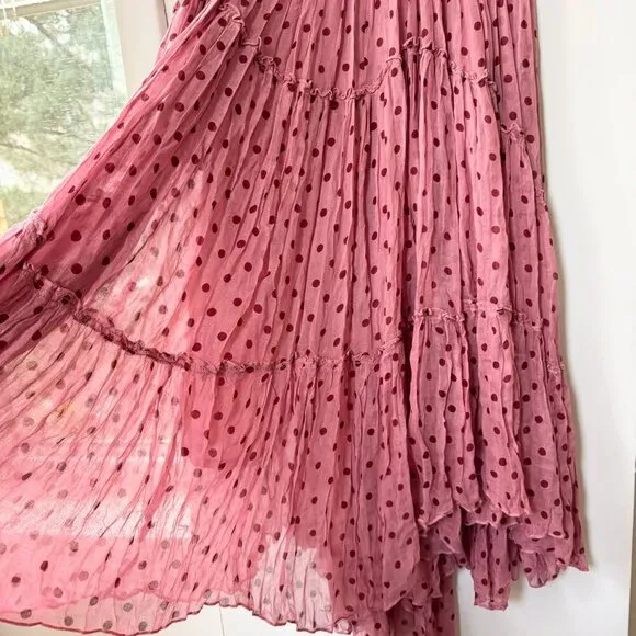NWT Free People FP One Ember Printed Midi Skirt Flowy Pink Polka Dot