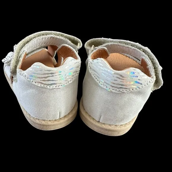NWT Froddo Baby Girls Size 21 Silver Flower Sandals Shoes Leather First Walkers