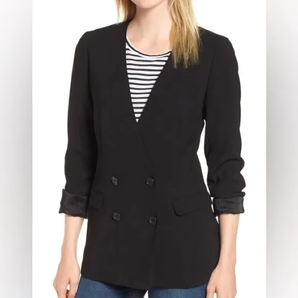 NWT J. Crew 365 French Girl Blazer Double Breasted Suit Jacket Black New size 8