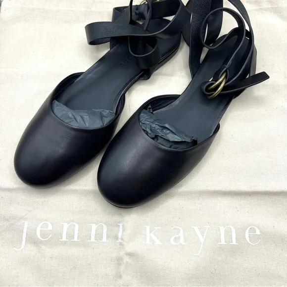 NWT Jenni Kayne Strap Ballet Slipper Flat Sandals Ankle Wrap Black Size 8