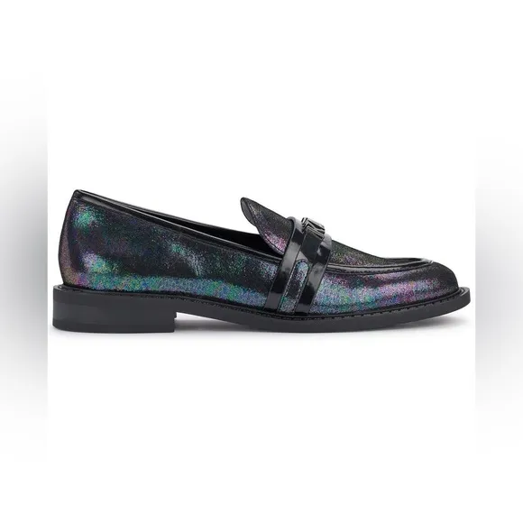 NWT Karl Lagerfeld Leather Upper Randall multi &amp; black Almond Toe Loafers 6