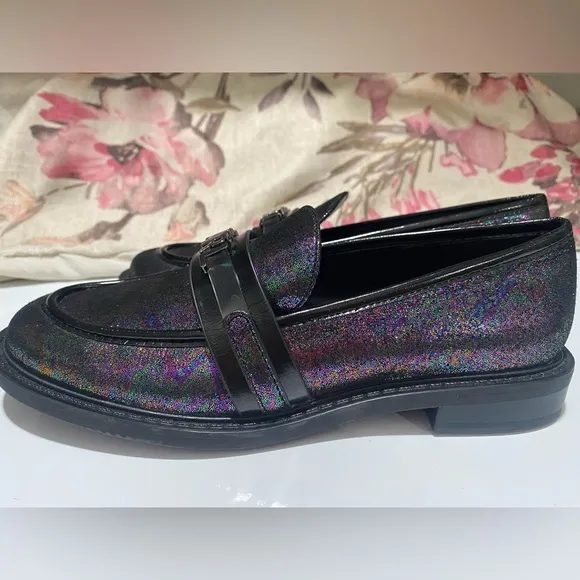 NWT Karl Lagerfeld Leather Upper Randall multi &amp; black Almond Toe Loafers 6