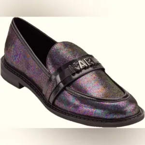 NWT Karl Lagerfeld Leather Upper Randall multi &amp; black Almond Toe Loafers 6