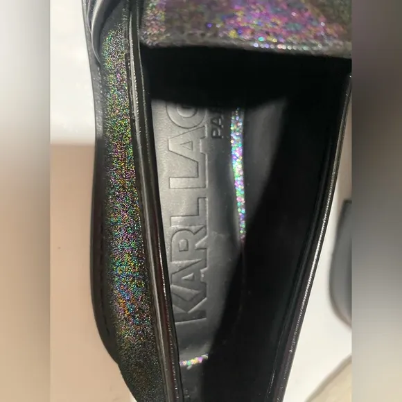 NWT Karl Lagerfeld Leather Upper Randall multi &amp; black Almond Toe Loafers 6