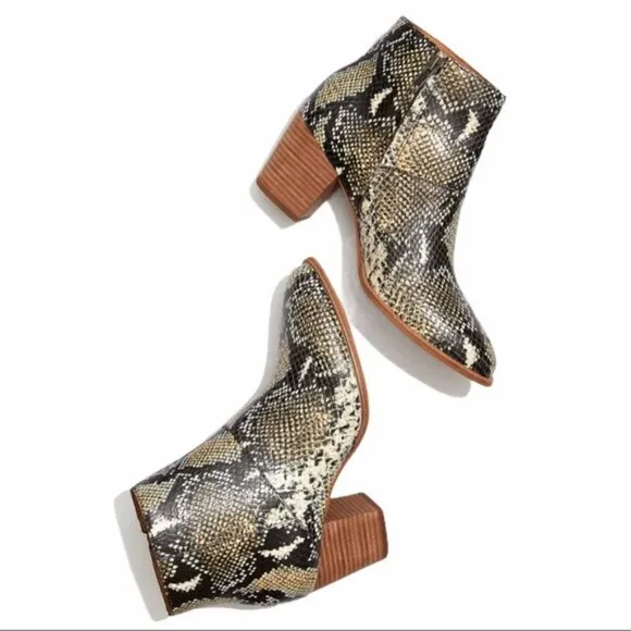 NWT Madewell Ankle Boots in Snake Embossed Leather - Size 5.5